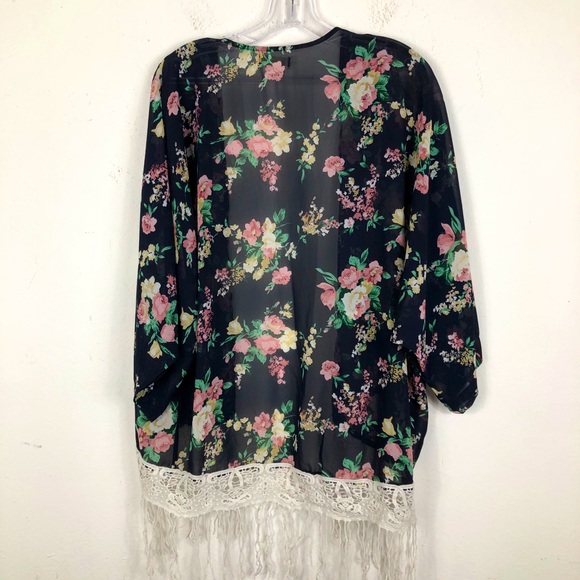 RACHAEL & CHLOE FLORAL OPEN FRONT KIMONO CARDIGAN - Picture 2 of 4